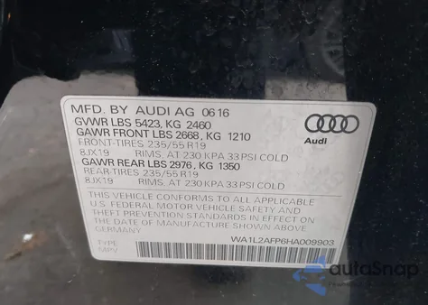 2017 Audi Q5 2.0T Premium из США, поврежденный, VIN WA1L2AFP6HA009903